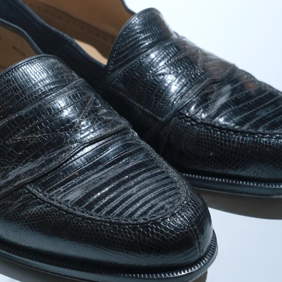 Share Vintage Magnanni Black Lizard leather Penny Loafer Men's Size 9 M Made in - Picture 3 of 7